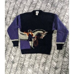Vintage Millers Sportific Horse Equestrian Racing Colorblock Wool Sweater Men XL